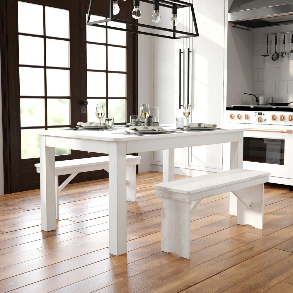 HERCULES Series 60" x 38" Rectangular Antique Rustic White Solid Pine Farm Dining Table. Picture 11