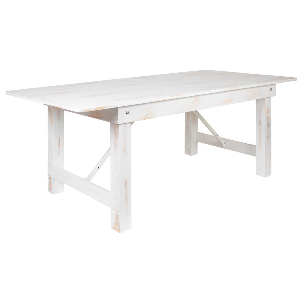 HERCULES Series 7' x 40" Rectangular Antique Rustic White Solid Pine Folding Farm Table. Picture 1