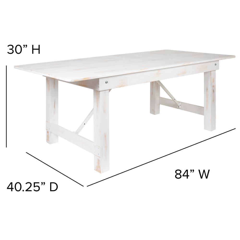 HERCULES Series 7' x 40" Rectangular Antique Rustic White Solid Pine Folding Farm Table. Picture 2