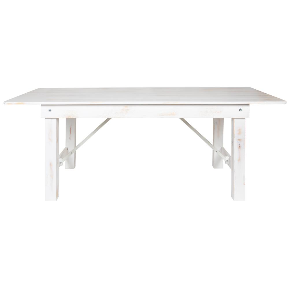 HERCULES Series 7' x 40" Rectangular Antique Rustic White Solid Pine Folding Farm Table. Picture 3