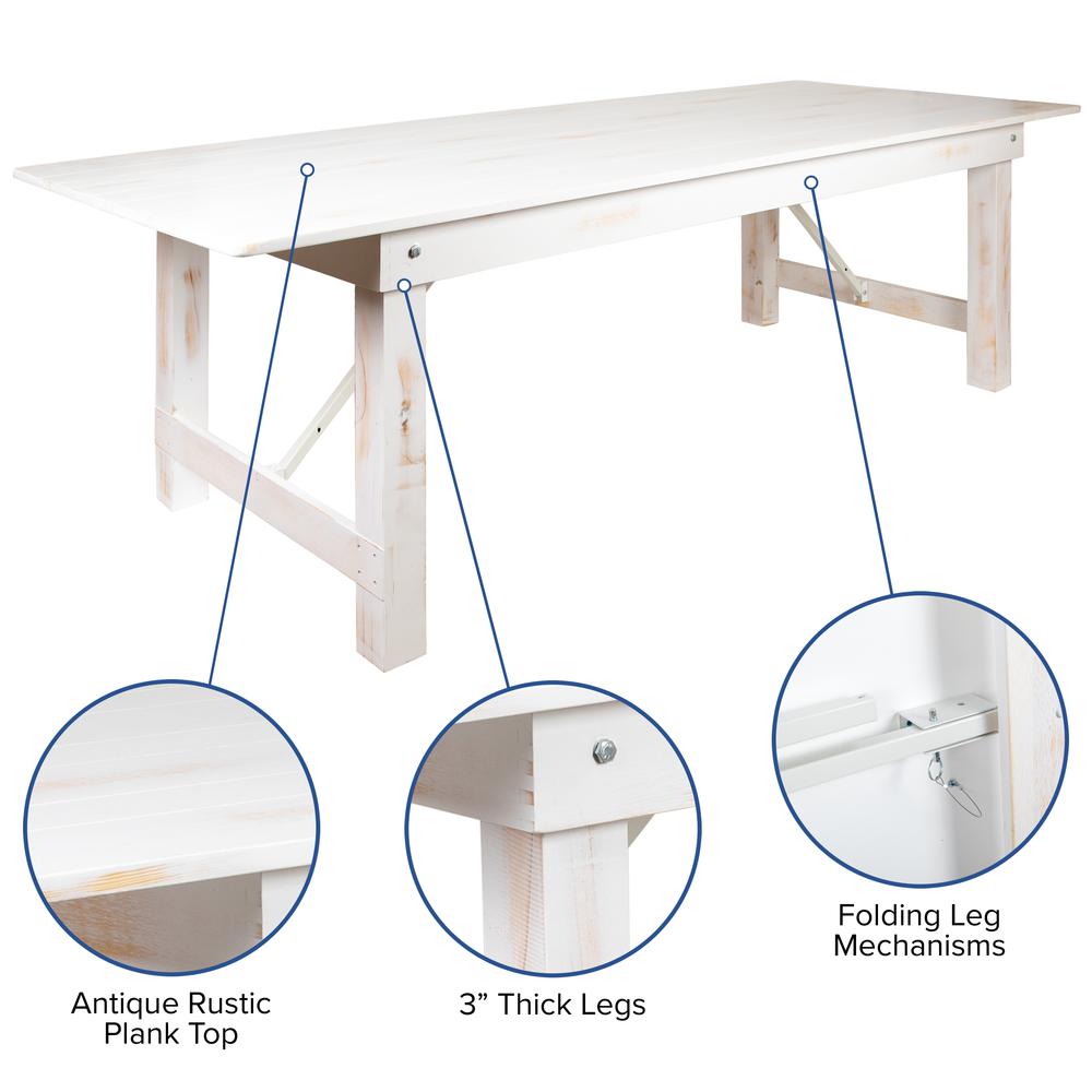 HERCULES Series 7' x 40" Rectangular Antique Rustic White Solid Pine Folding Farm Table. Picture 8