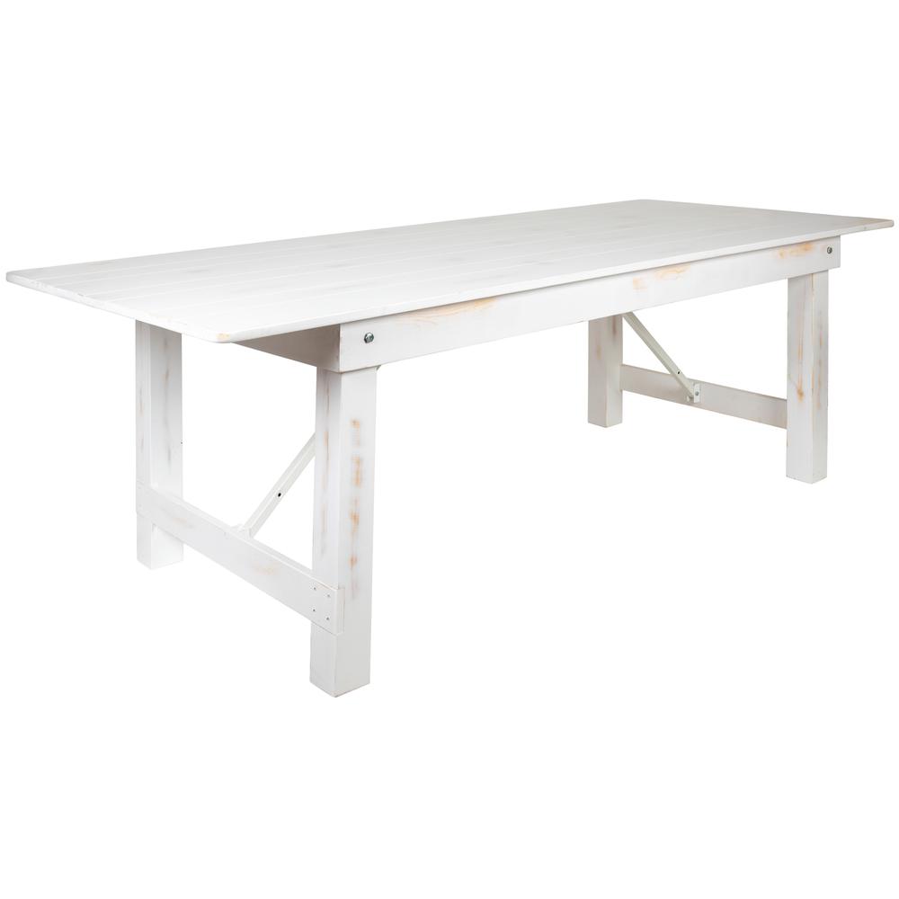 HERCULES Series 8' x 40" Rectangular Antique Rustic White Solid Pine Folding Farm Table. Picture 1