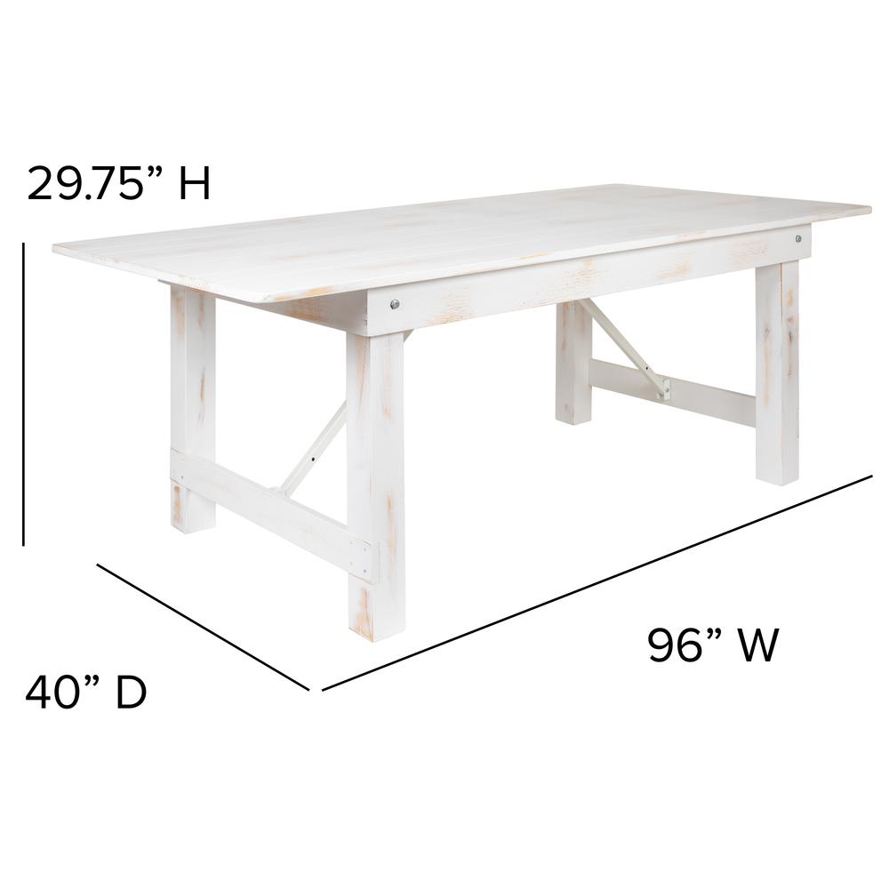 8' x 40" Rectangular Antique Rustic White Solid Pine Folding Farm Table. Picture 4