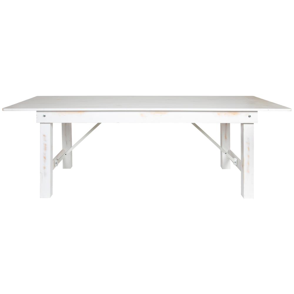 HERCULES Series 8' x 40" Rectangular Antique Rustic White Solid Pine Folding Farm Table. Picture 3