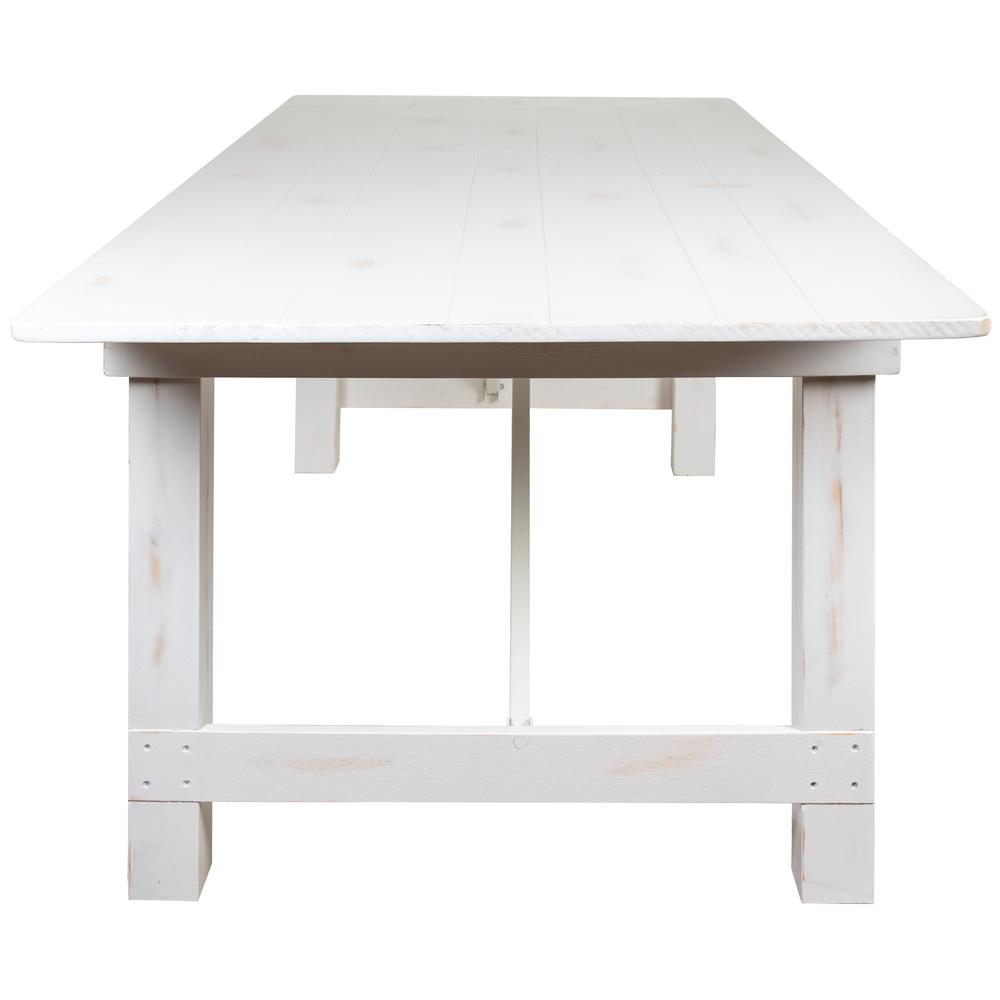 HERCULES Series 8' x 40" Rectangular Antique Rustic White Solid Pine Folding Farm Table. Picture 4