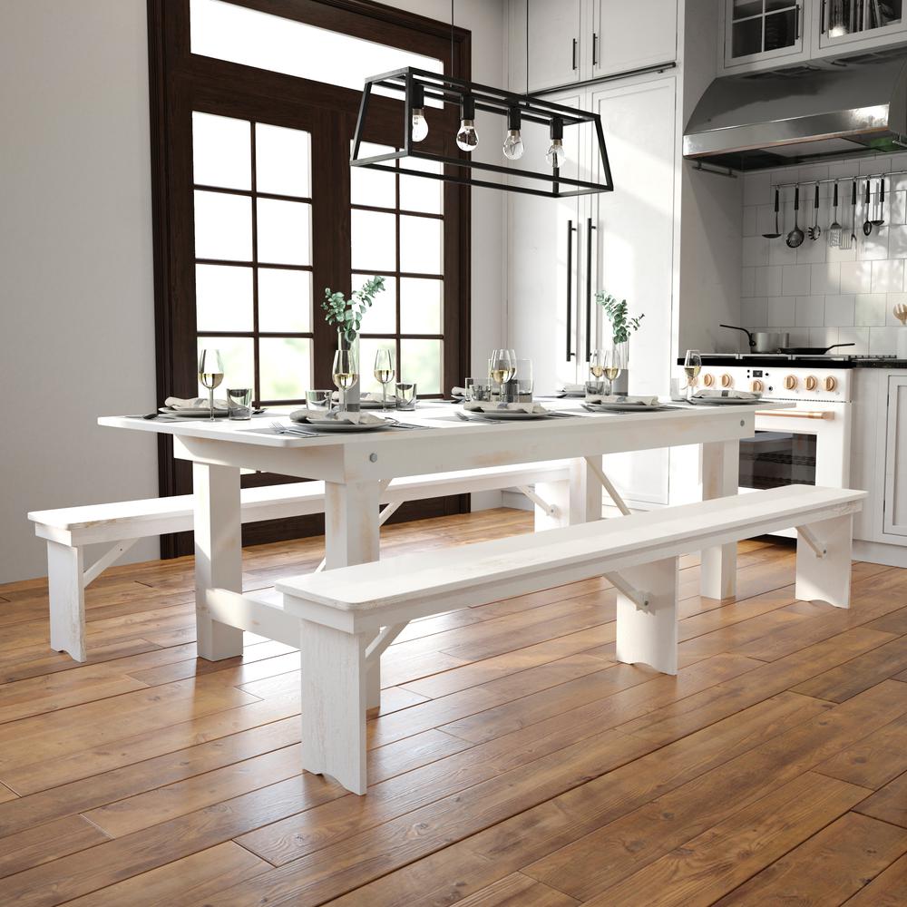 HERCULES Series 8' x 40" Rectangular Antique Rustic White Solid Pine Folding Farm Table. Picture 11