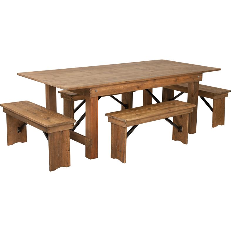HERCULES Series 7' x 40'' Antique Rustic Folding Farm Table and Four Bench Set. The main picture.