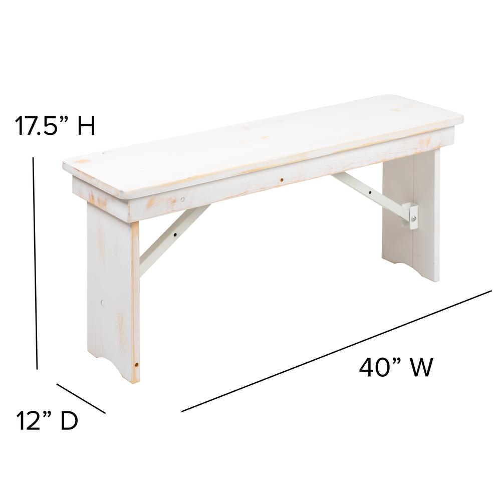 HERCULES Series 7' x 40" Antique Rustic White Folding Farm Table and Four Bench Set. Picture 3