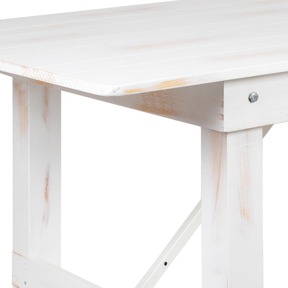 HERCULES Series 7' x 40" Antique Rustic White Folding Farm Table and Four Bench Set. Picture 10
