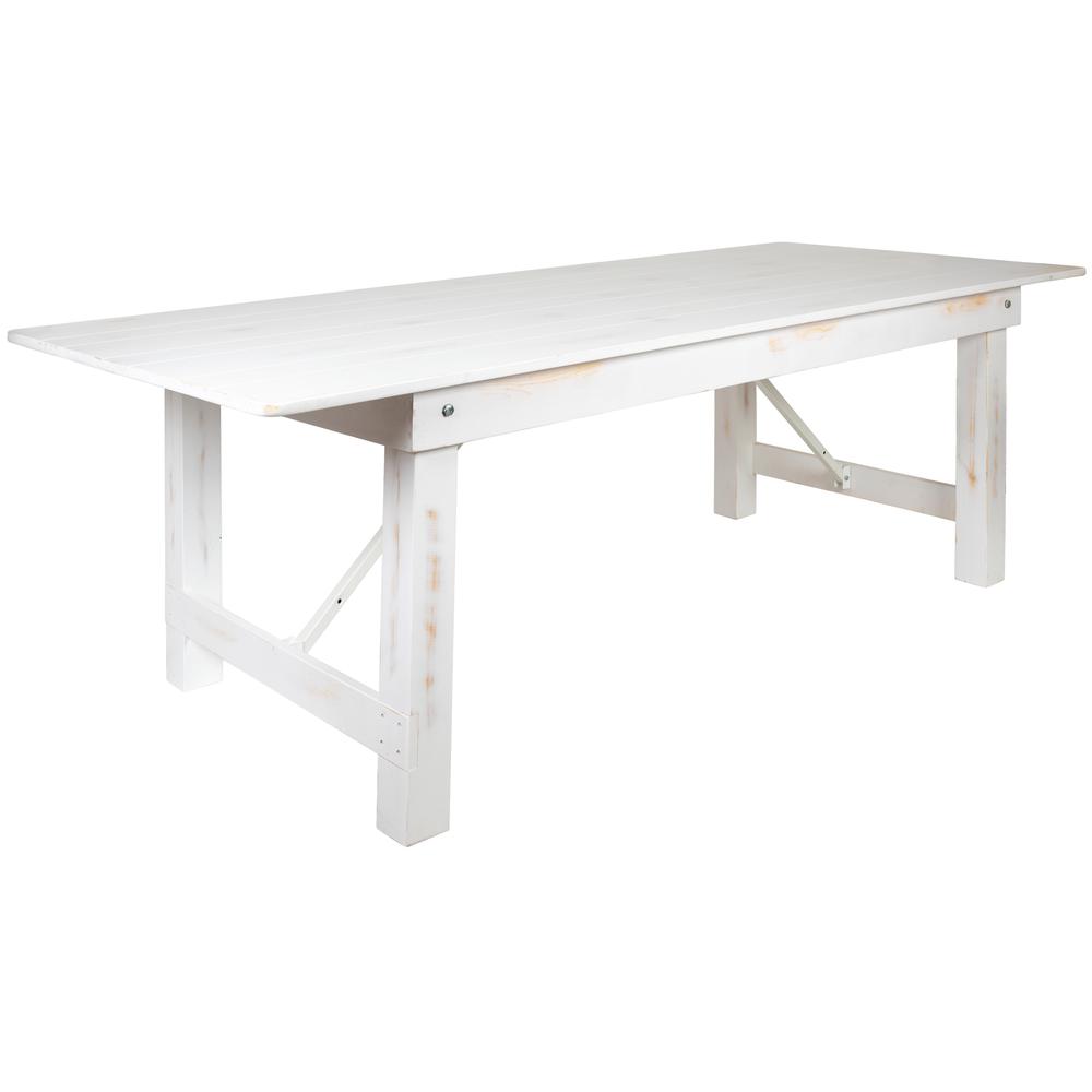 HERCULES Series 8' x 40" Antique Rustic White Folding Farm Table and Four 40.25"L Bench Set. Picture 4