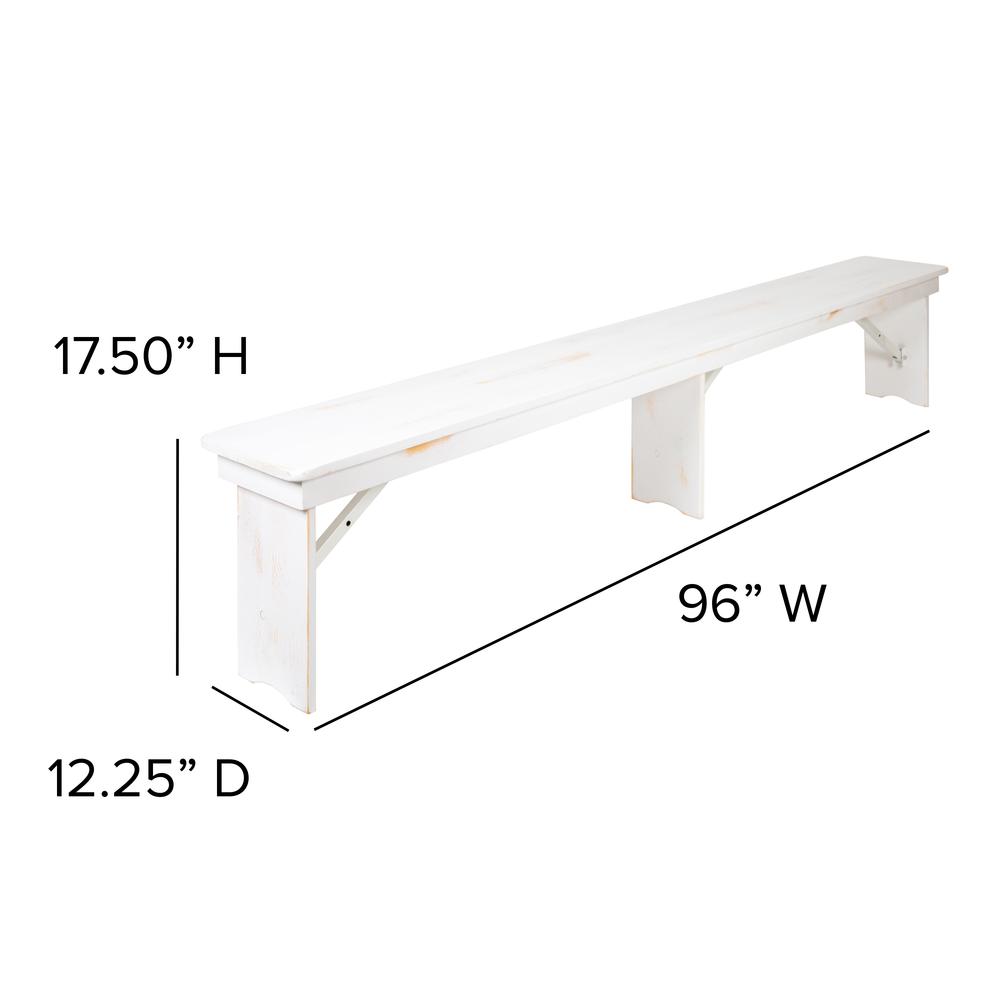HERCULES Series 8' x 40" Antique Rustic White Folding Farm Table and Two Bench Set. Picture 3