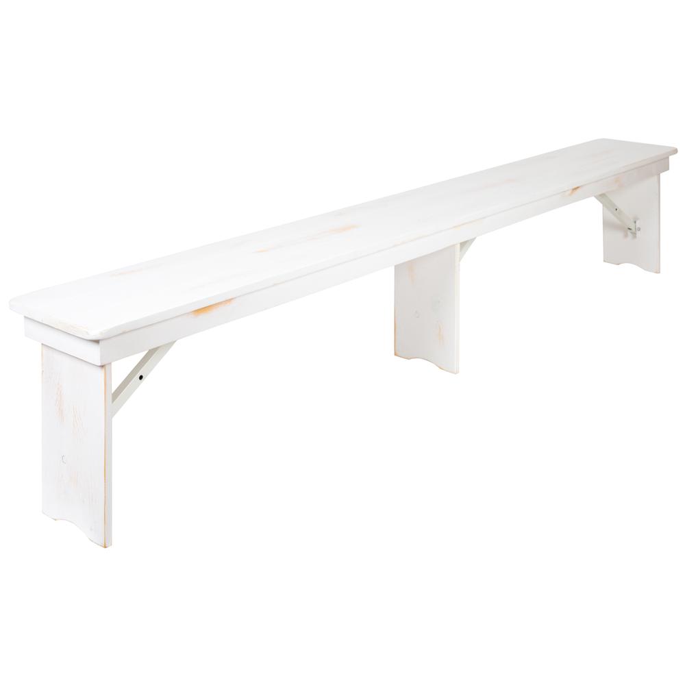 HERCULES Series 8' x 40" Antique Rustic White Folding Farm Table and Two Bench Set. Picture 5