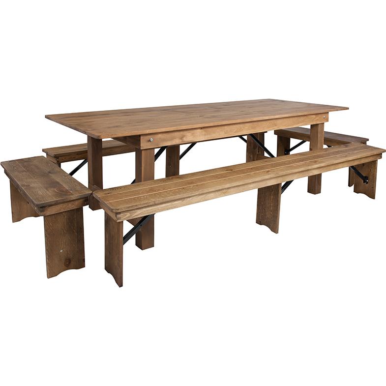 8' x 40'' Antique Rustic Folding Farm Table and Four Bench Set. Picture 1