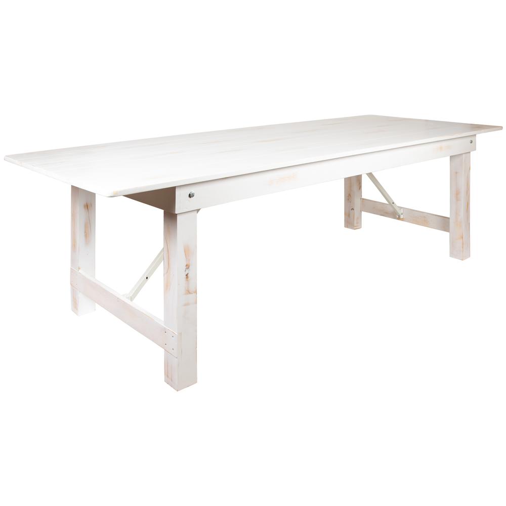 HERCULES Series 9' x 40" Antique Rustic White Folding Farm Table and Two Bench Set. Picture 4
