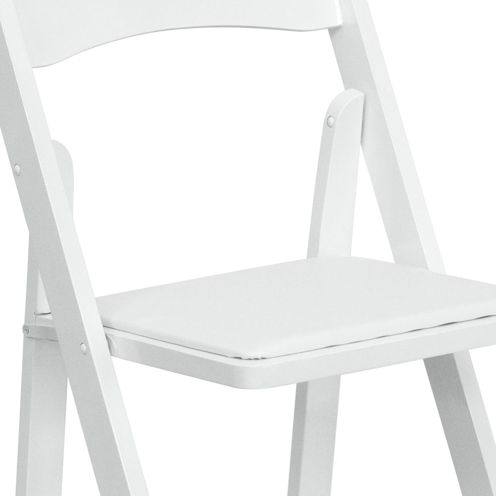 White Wood Folding Chair with Vinyl Padded Seat. Picture 17