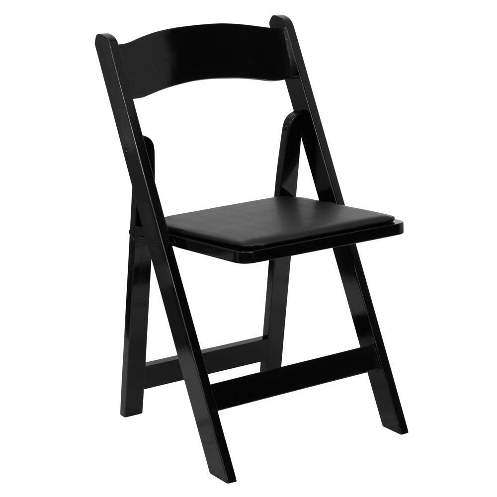 HERCULES Series Black Wood Folding Chair with Vinyl Padded Seat. The main picture.