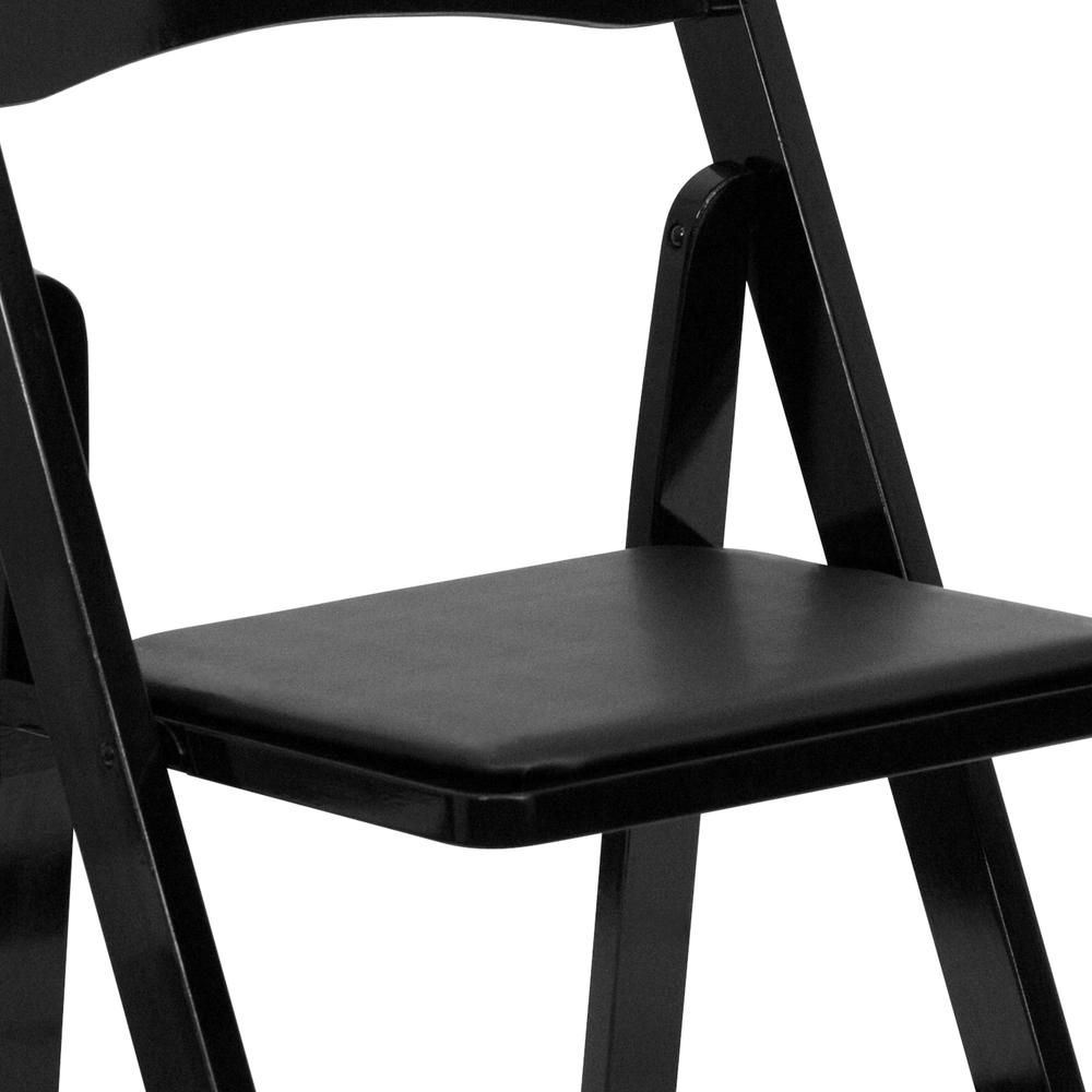 Black Wood Folding Chair with Vinyl Padded Seat. Picture 17