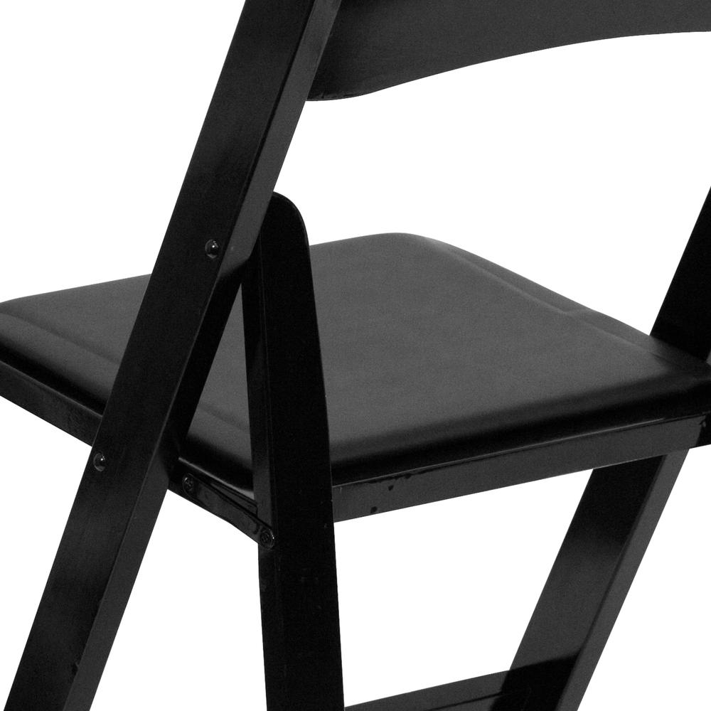 Black Wood Folding Chair with Vinyl Padded Seat. Picture 18