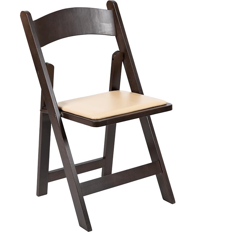 Chocolate Wood Folding Chair with Vinyl Padded Seat. Picture 2