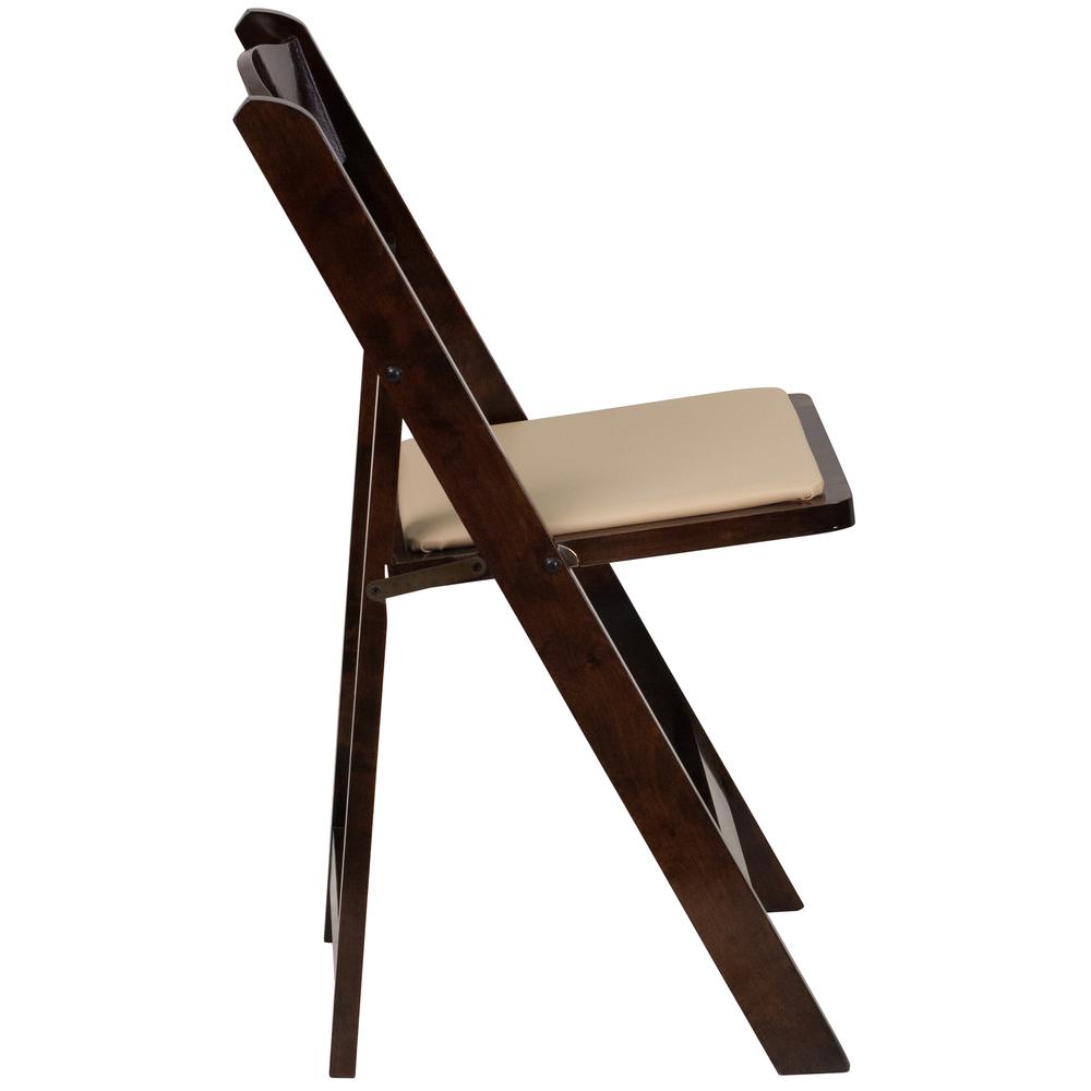 HERCULES Series Fruitwood Wood Folding Chair with Vinyl Padded Seat. Picture 2