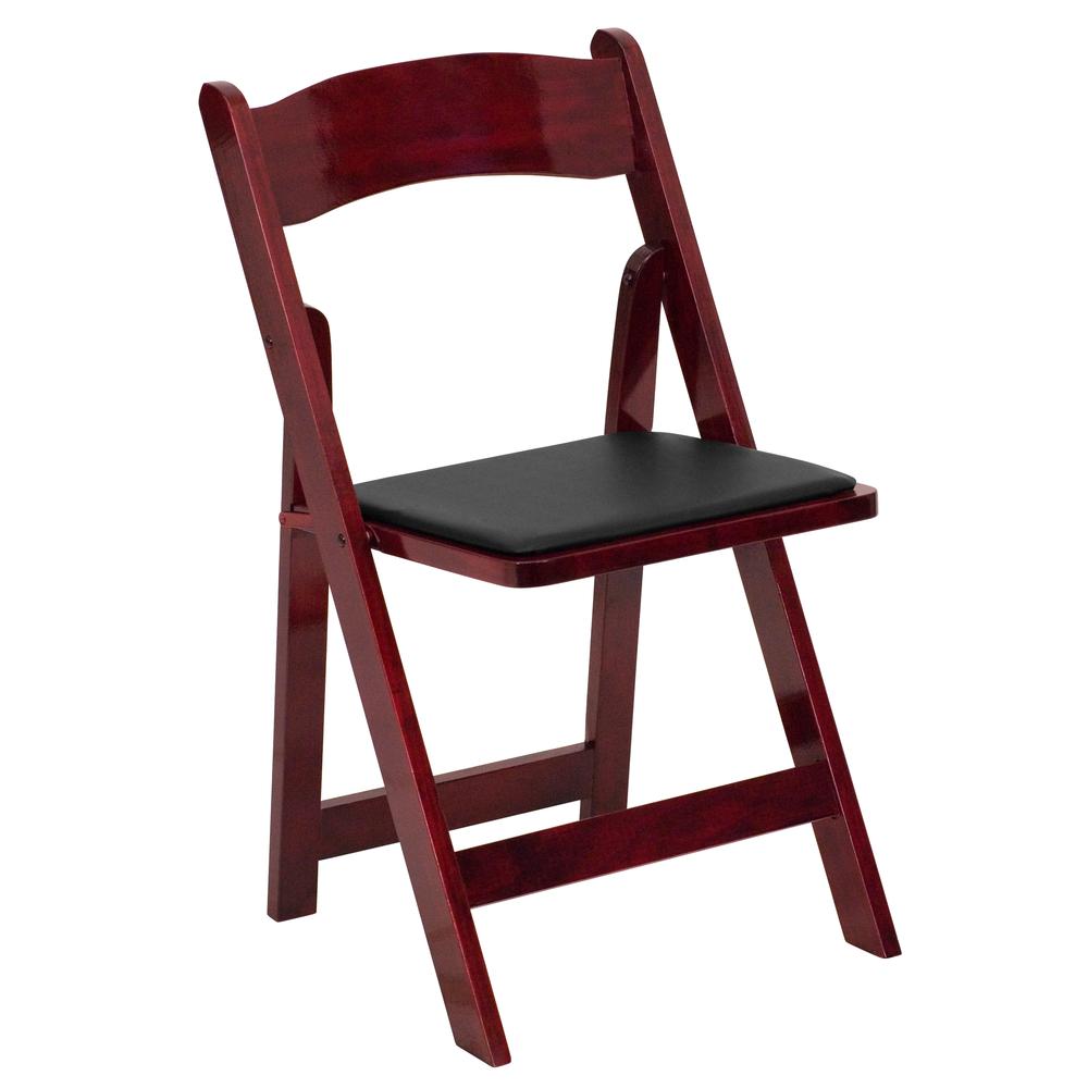 Mahogany Wood Folding Chair with Vinyl Padded Seat. Picture 10
