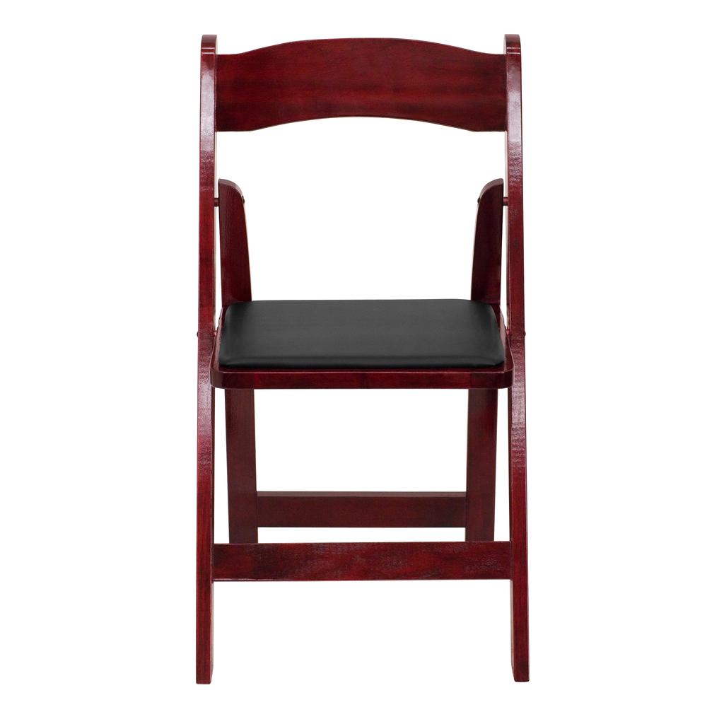 HERCULES Series Mahogany Wood Folding Chair with Vinyl Padded Seat. Picture 4