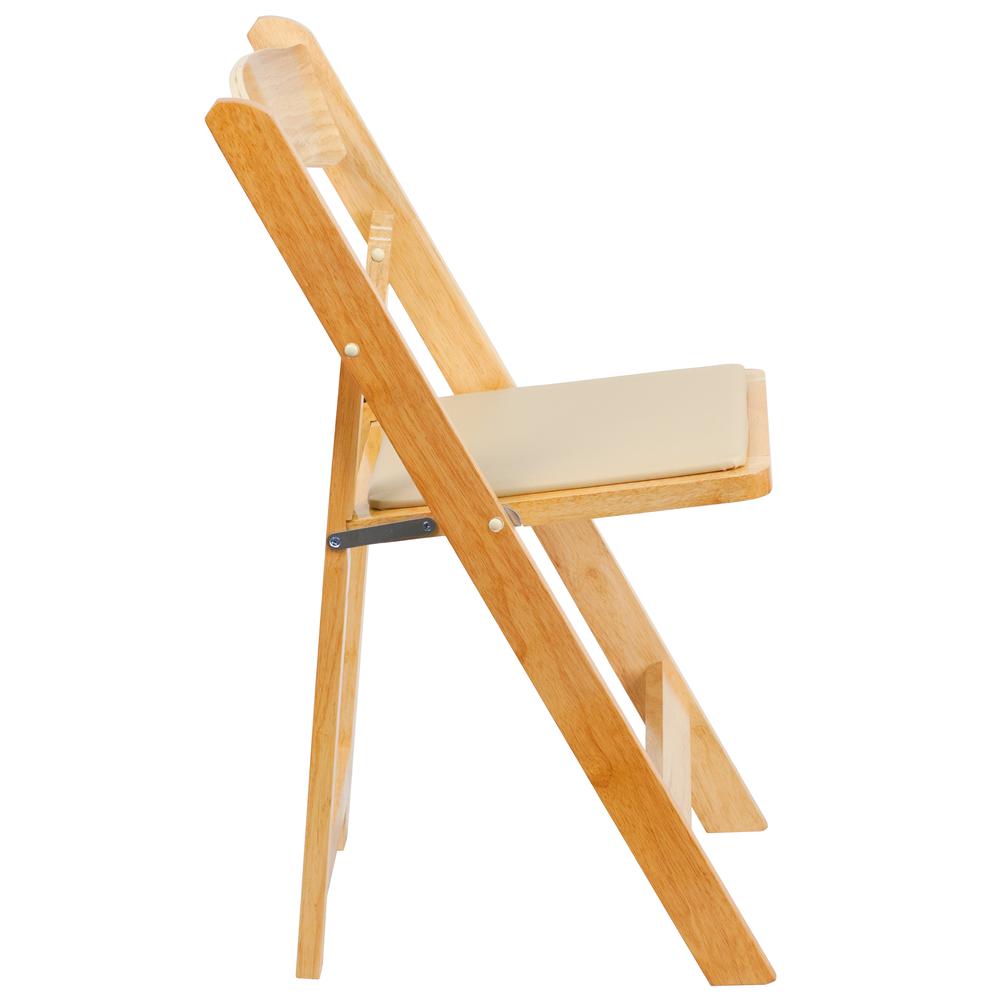 HERCULES Series Natural Wood Folding Chair with Vinyl Padded Seat. Picture 2