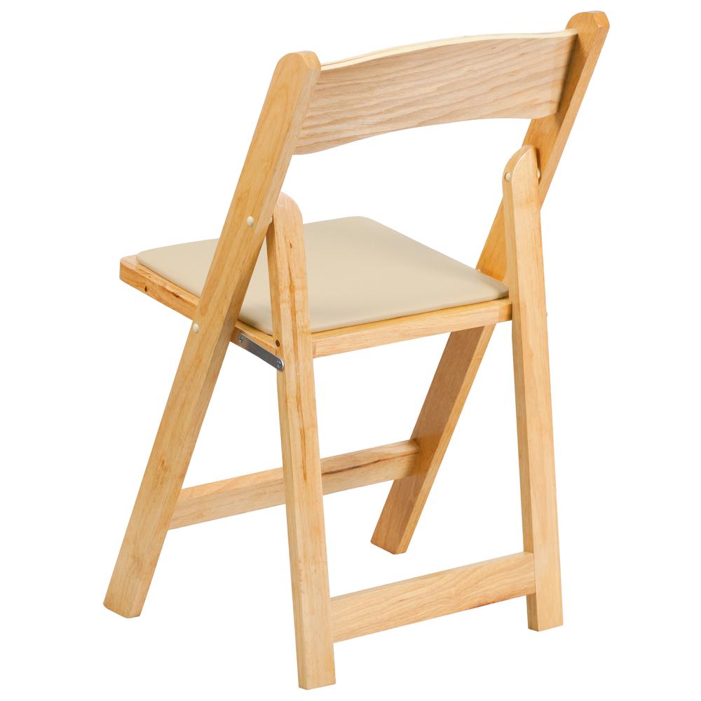 HERCULES Series Natural Wood Folding Chair with Vinyl Padded Seat. Picture 3