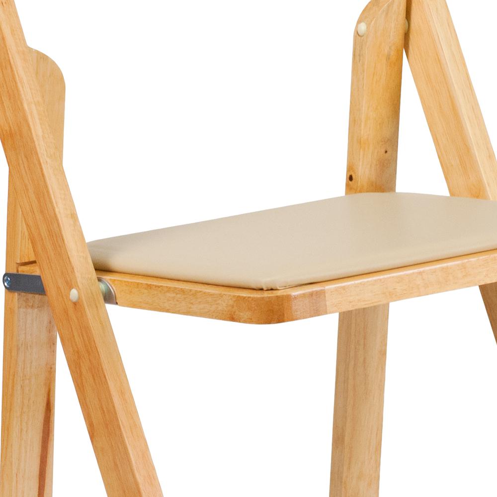Natural Wood Folding Chair with Vinyl Padded Seat. Picture 16