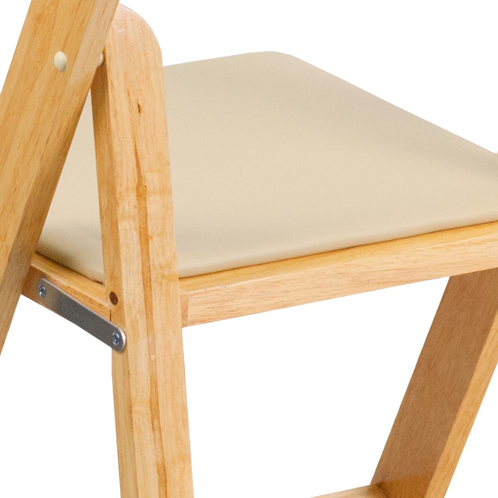 Natural Wood Folding Chair with Vinyl Padded Seat. Picture 17
