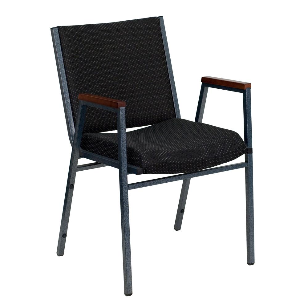 Heavy Duty Black Dot Fabric Stack Chair with Arms. Picture 1