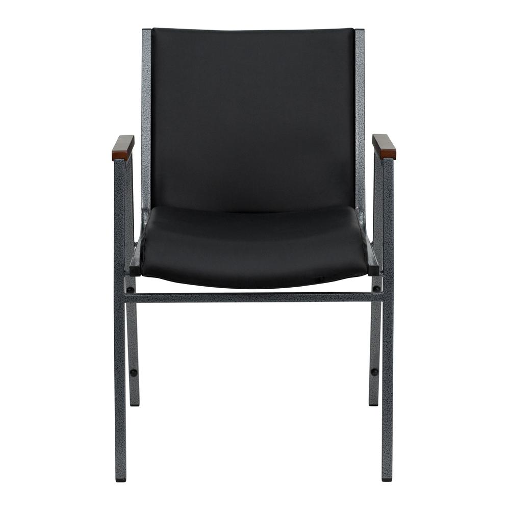 Heavy Duty Black Vinyl Stack Chair with Arms. Picture 4