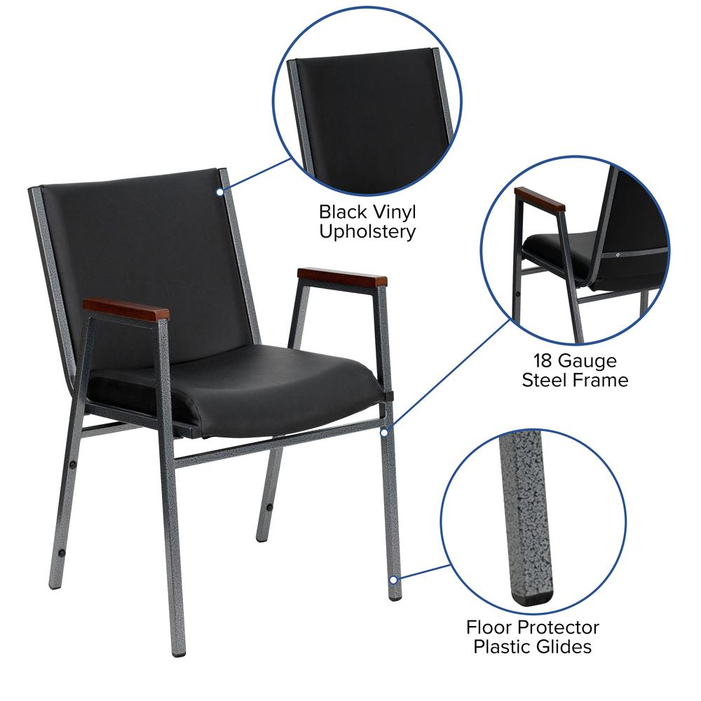 Heavy Duty Black Vinyl Stack Chair with Arms. Picture 5