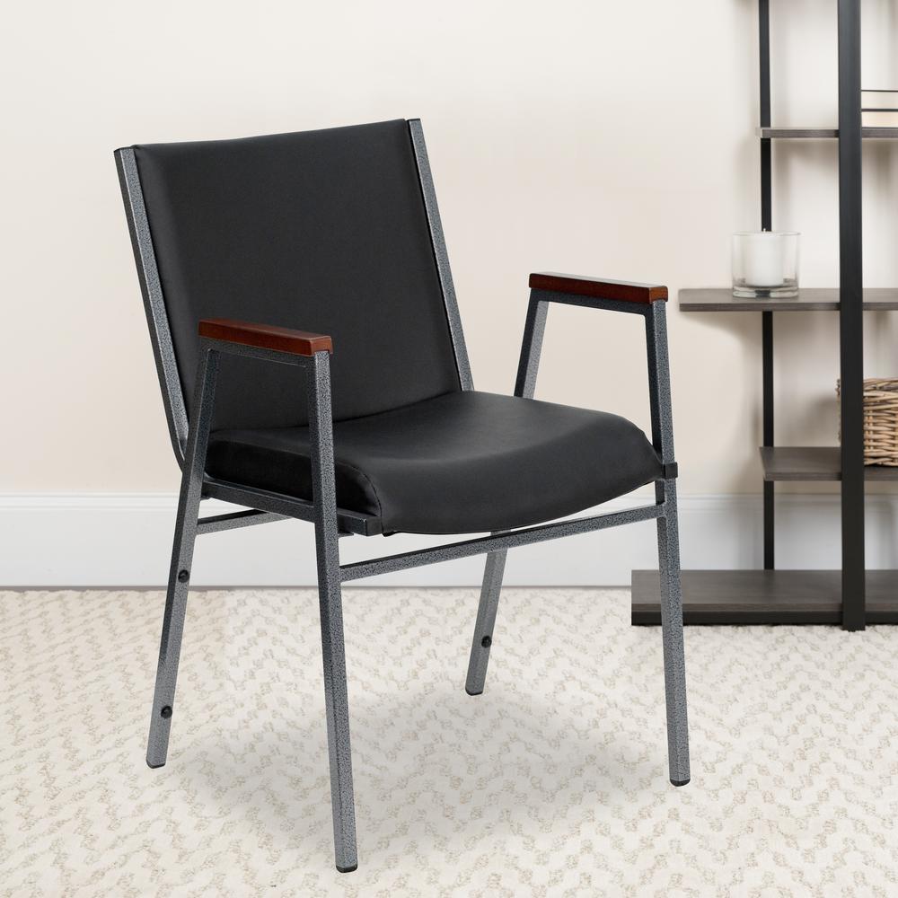 Heavy Duty Black Vinyl Stack Chair with Arms. Picture 8
