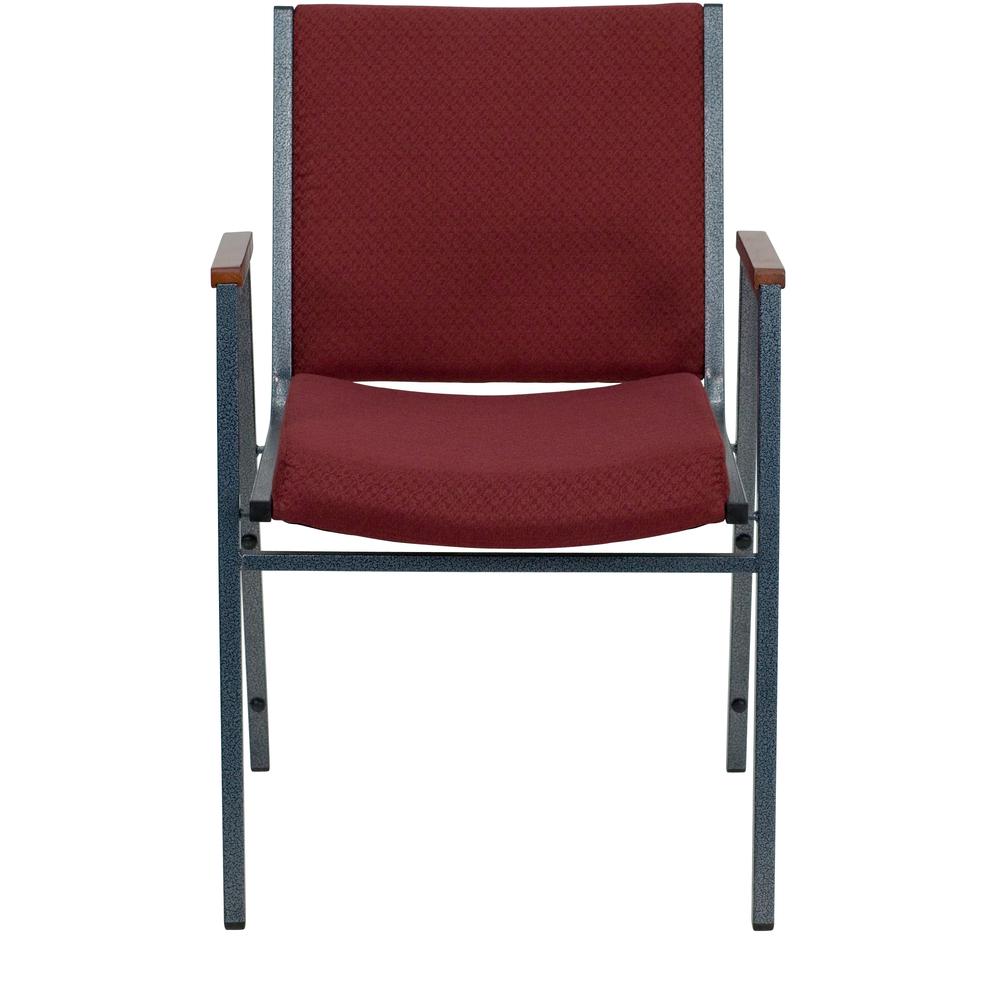 Heavy Duty Burgundy Patterned Fabric Stack Chair with Arms. Picture 4