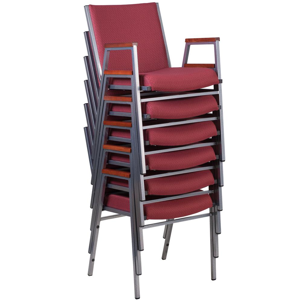 Heavy Duty Burgundy Patterned Fabric Stack Chair with Arms. Picture 7