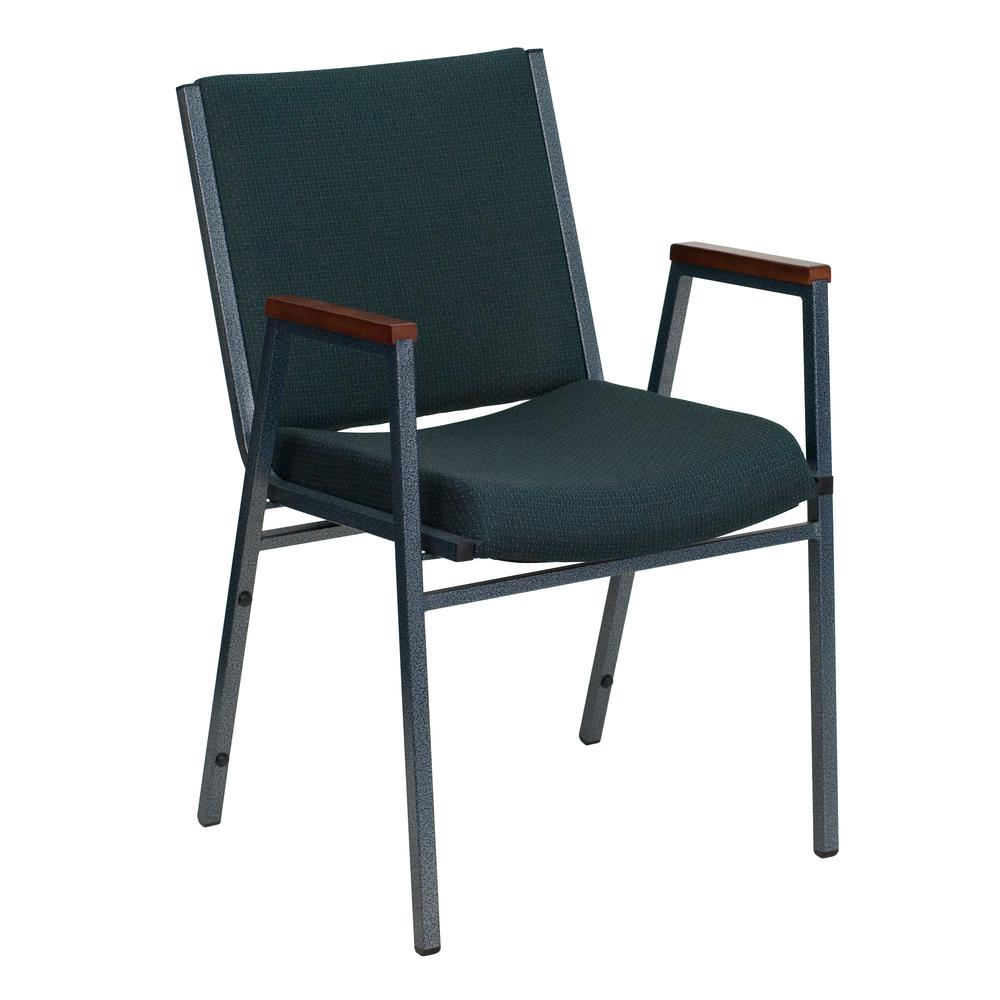 HERCULES Series Heavy Duty Green Patterned Fabric Stack Chair with Arms. The main picture.