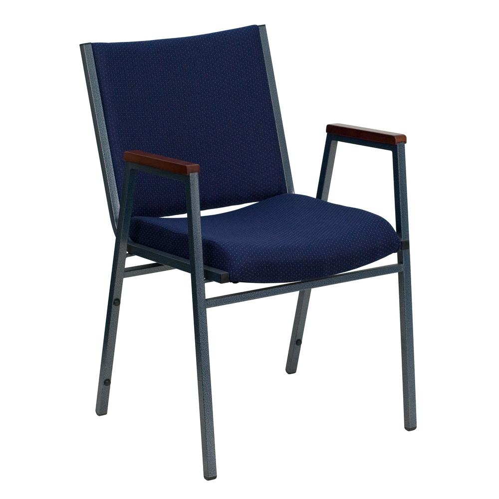 HERCULES Series Heavy Duty Navy Blue Dot Fabric Stack Chair with Arms. The main picture.