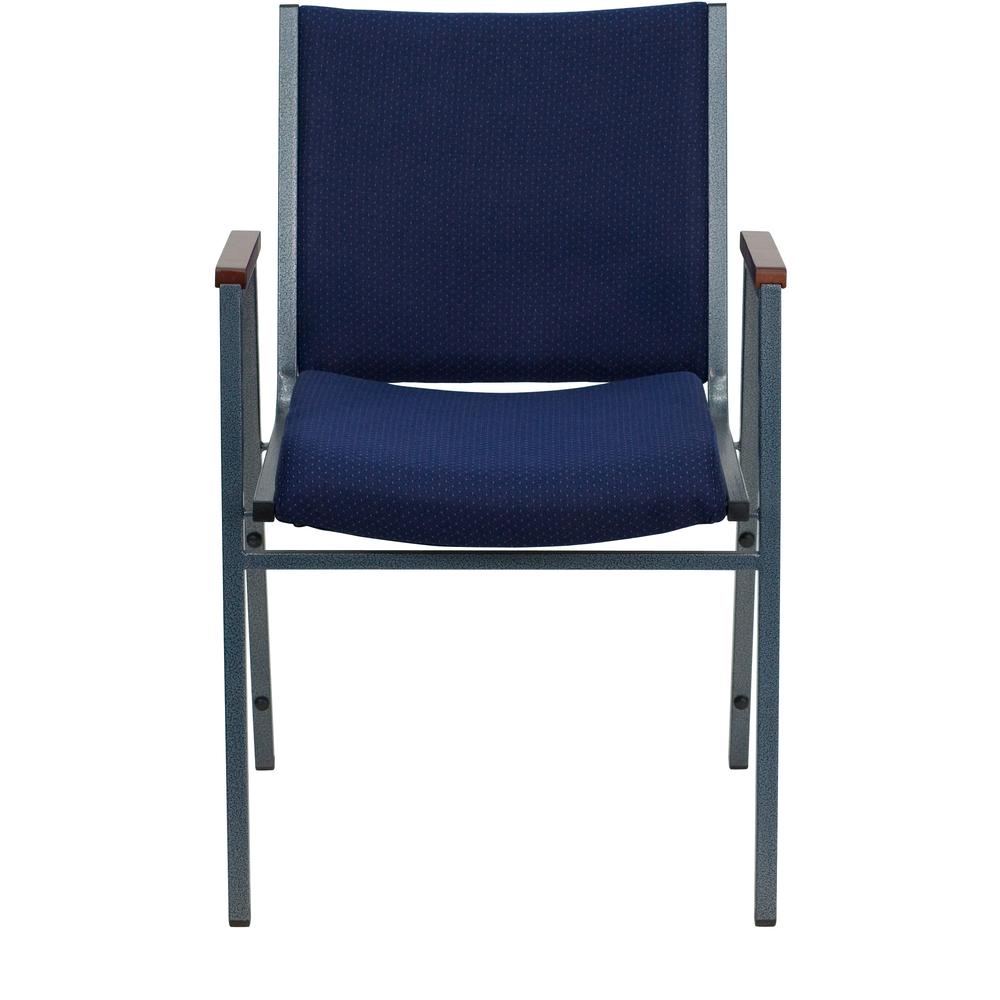 HERCULES Series Heavy Duty Navy Blue Dot Fabric Stack Chair with Arms. Picture 4