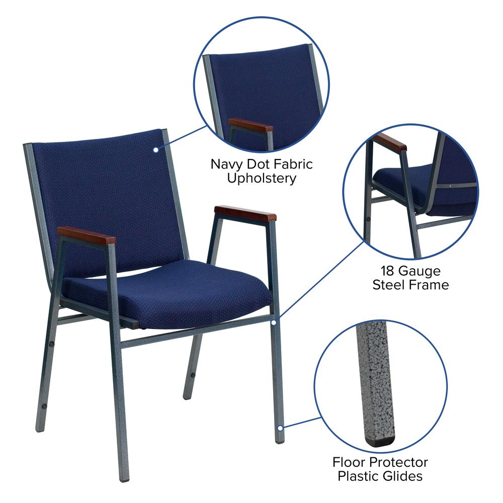 HERCULES Series Heavy Duty Navy Blue Dot Fabric Stack Chair with Arms. Picture 5