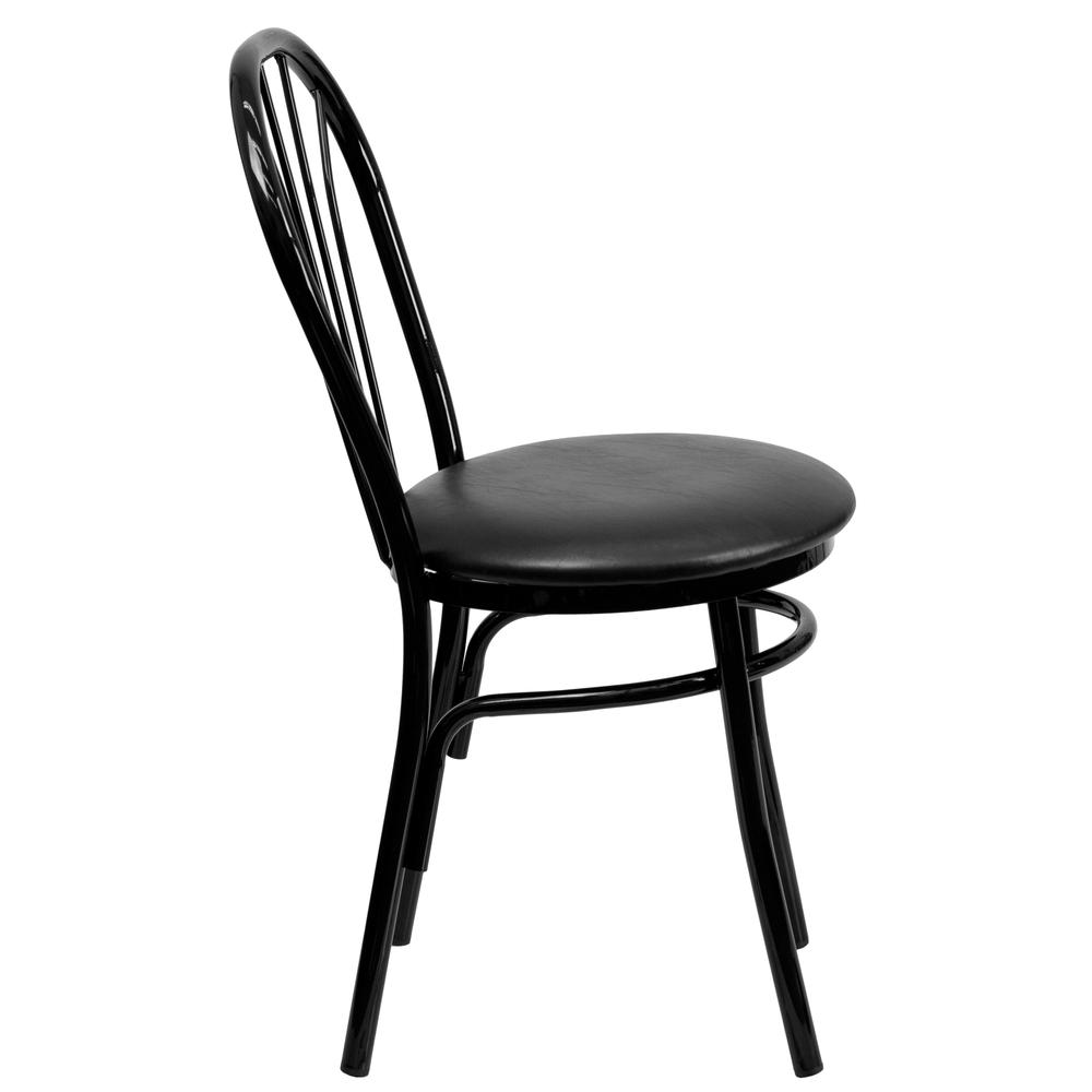 Fan Back Metal Chair - Black Vinyl Seat. Picture 2