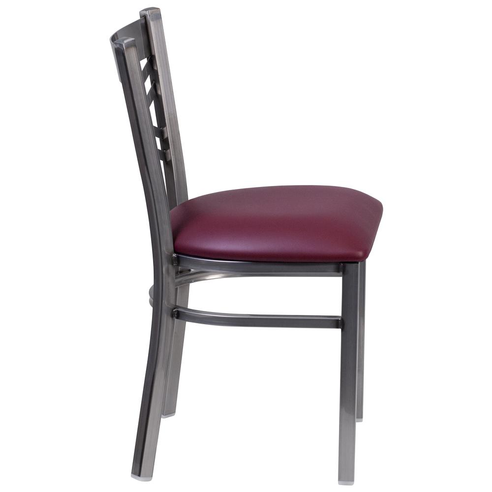 Clear Coated ''X'' Back Metal Restaurant Chair - Burgundy Vinyl Seat. Picture 2