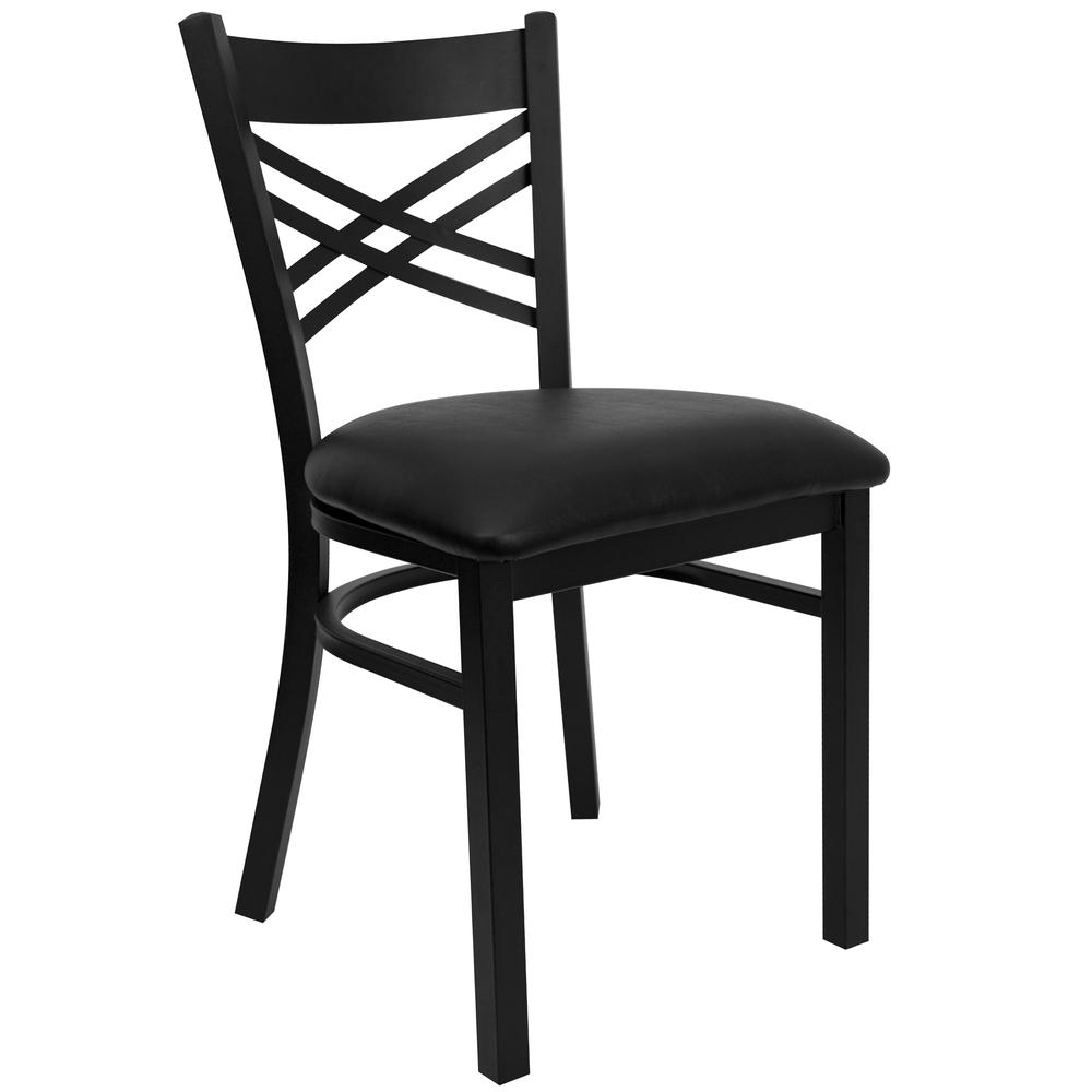 HERCULES Series Black ''X'' Back Metal Restaurant Chair - Black Vinyl Seat. The main picture.