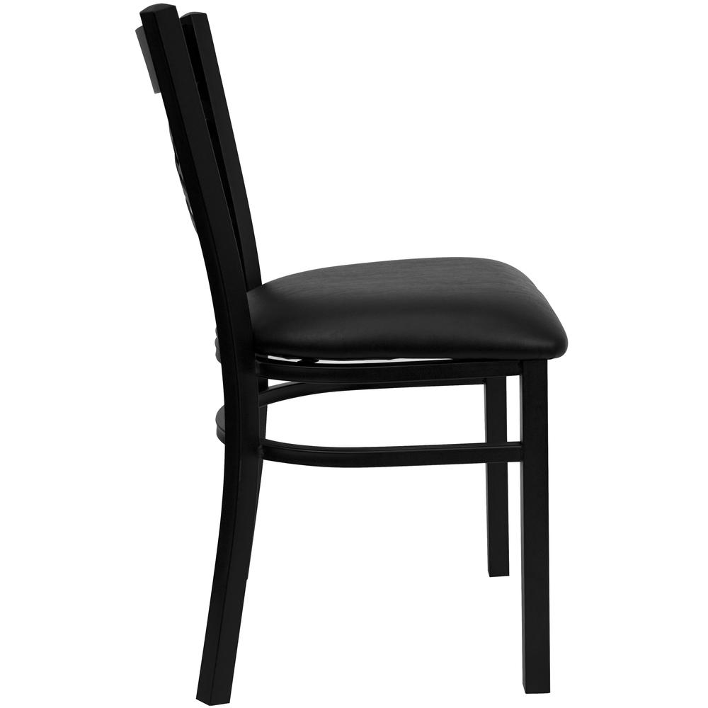HERCULES Series Black ''X'' Back Metal Restaurant Chair - Black Vinyl Seat. Picture 2