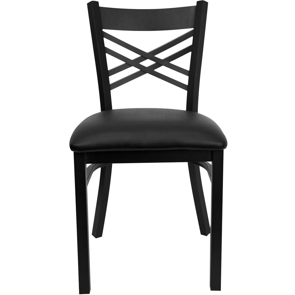 HERCULES Series Black ''X'' Back Metal Restaurant Chair - Black Vinyl Seat. Picture 4