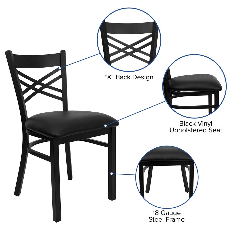 Black ''X'' Back Metal Restaurant Chair - Black Vinyl Seat. Picture 5