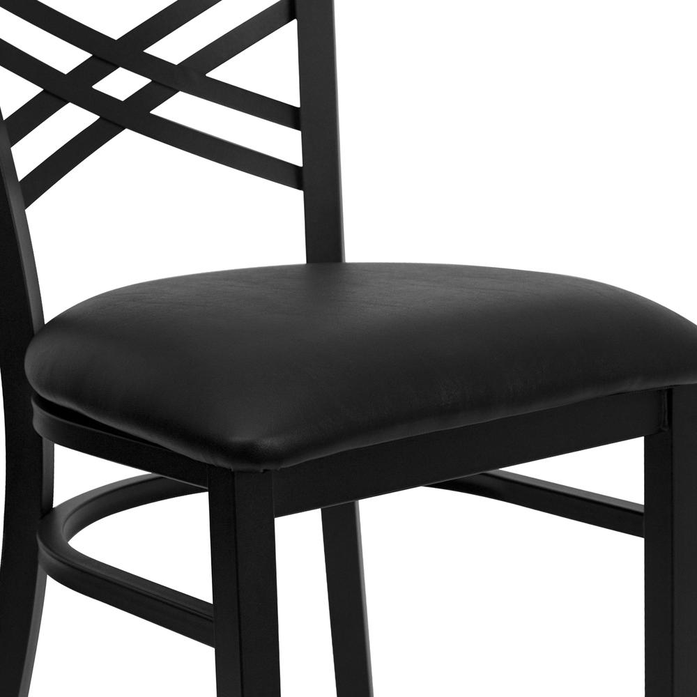 Black ''X'' Back Metal Restaurant Chair - Black Vinyl Seat. Picture 6