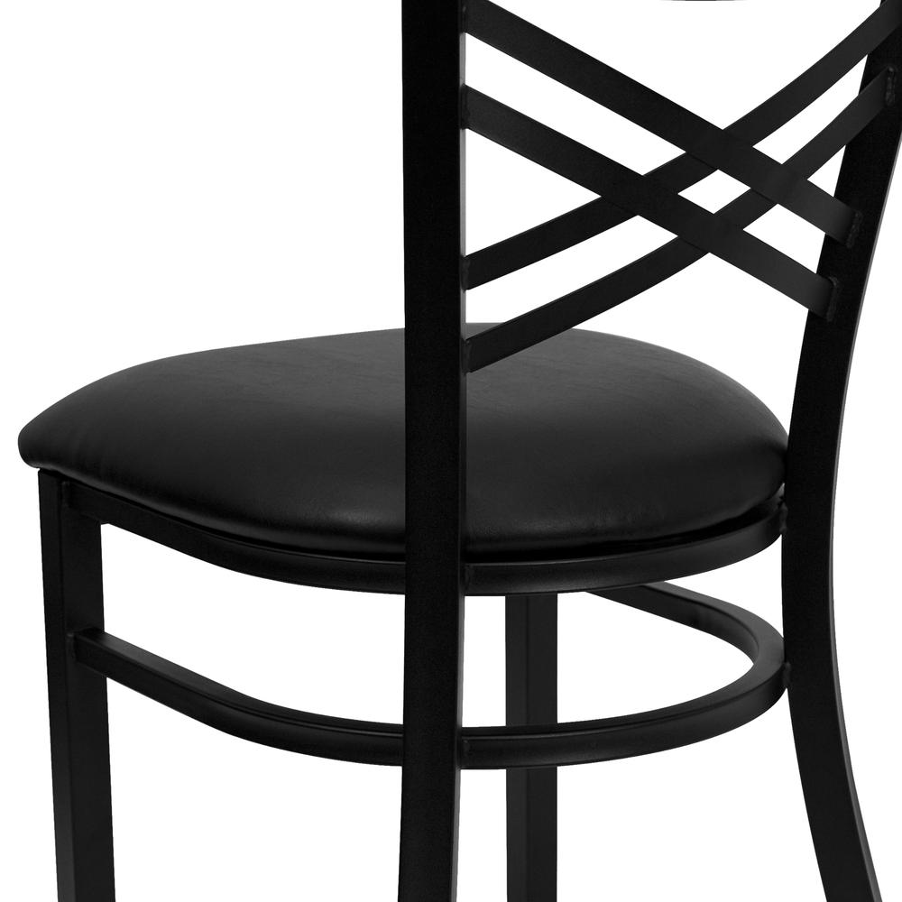 Black ''X'' Back Metal Restaurant Chair - Black Vinyl Seat. Picture 7