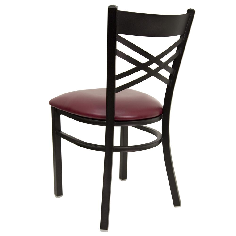 Black ''X'' Back Metal Restaurant Chair - Burgundy Vinyl Seat. Picture 3
