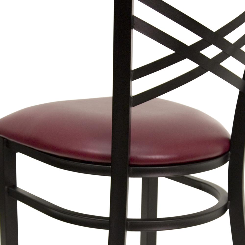 Black ''X'' Back Metal Restaurant Chair - Burgundy Vinyl Seat. Picture 6